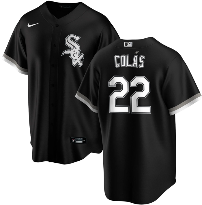 Men's Chicago White Sox #22 Oscar Col??s Black Cool Base Stitched Jersey